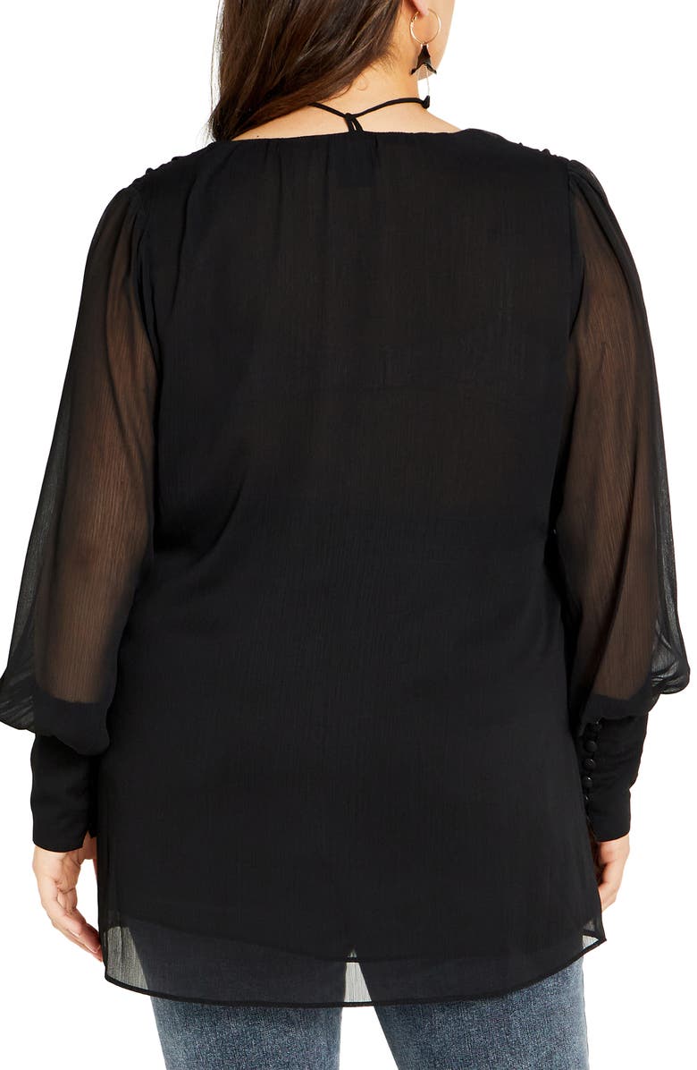 City Chic V-Neck Top with Floral Accent Tie, Alternate, color, 