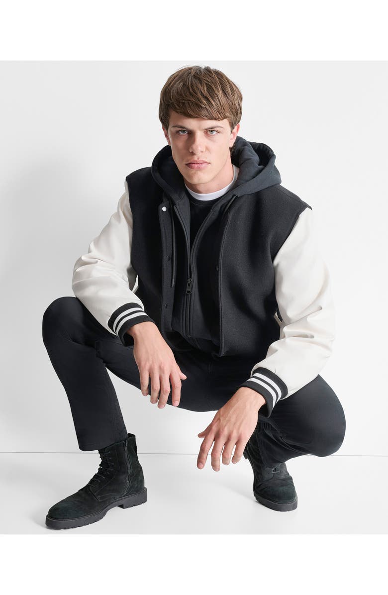 DKNY Water Resistant Varsity Jacket, Alternate, color, Black