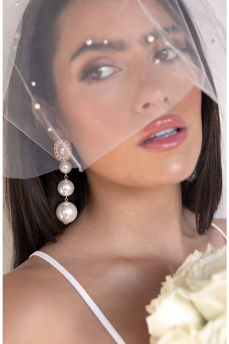 Triple Imitation Pearl Drop Earrings, Alternate, color, GOLD