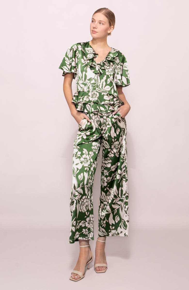 MELLODAY Short Sleeve Peplum Top, Alternate, color, Green Floral