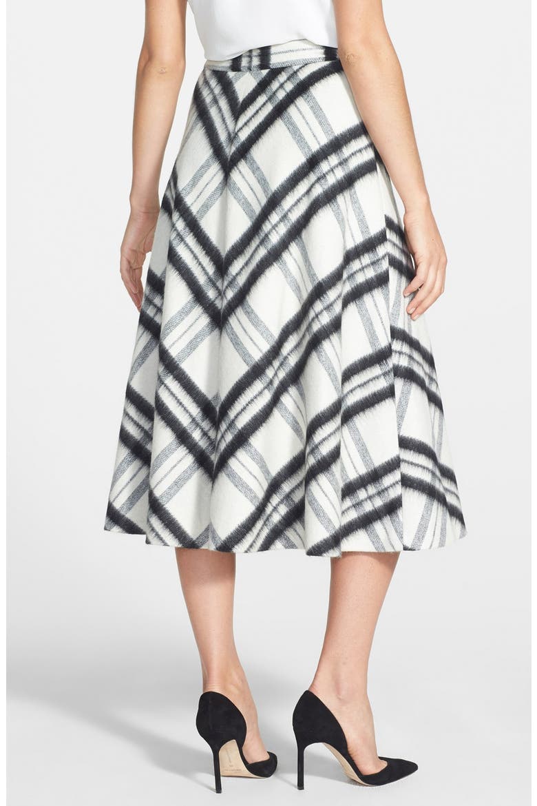 Bias Cut Plaid Wool Blend Skirt, Alternate, color, IVORY- BLACK PLAID