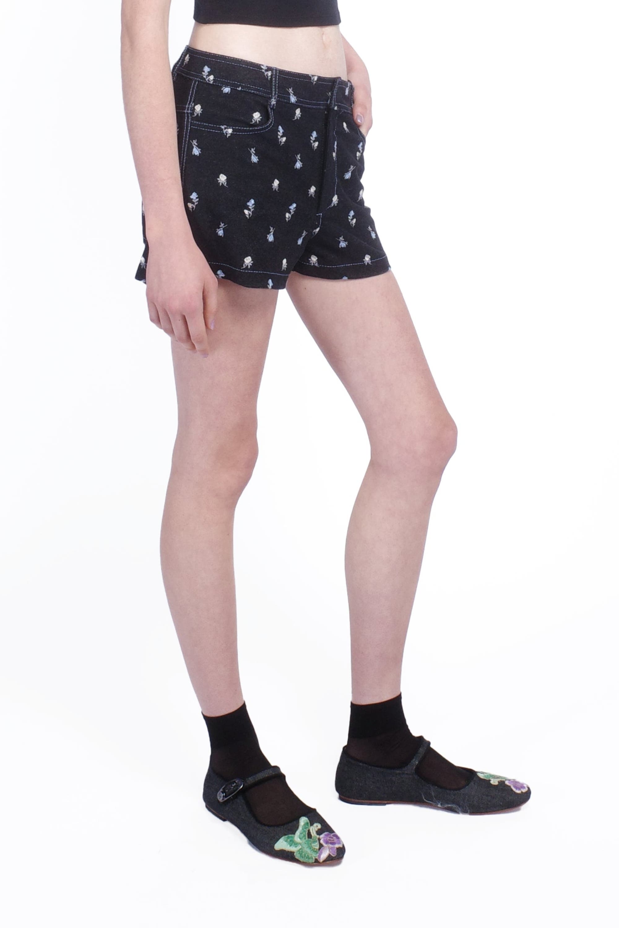 Denim Embroidered Roses Shorts - image 2