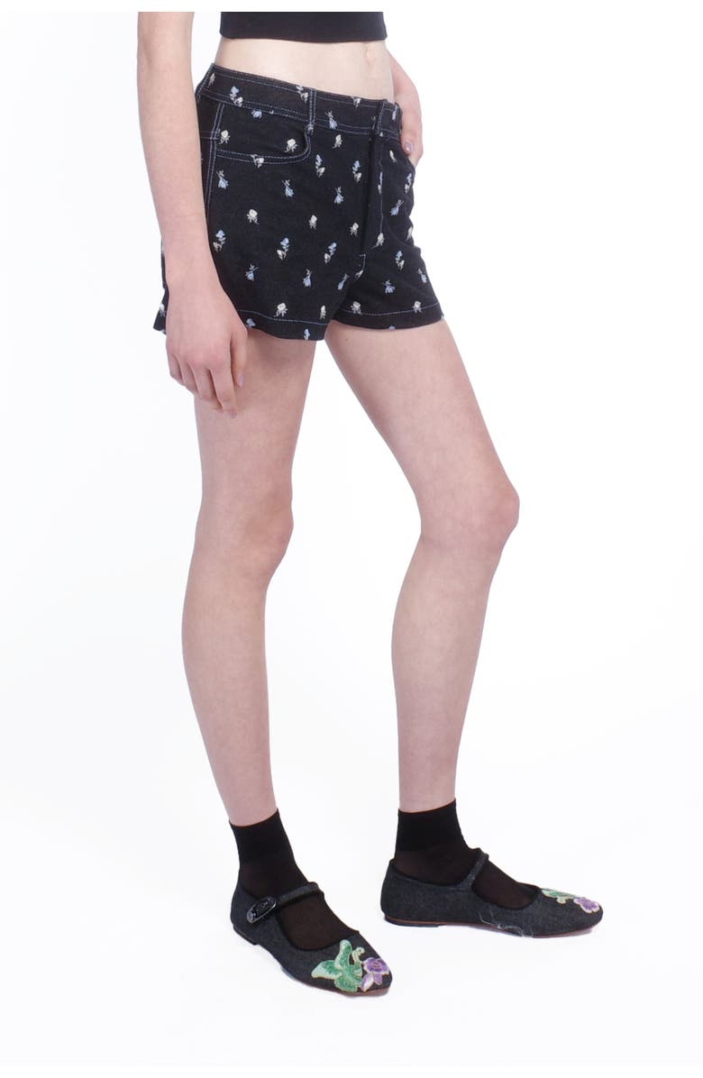 Anna Sui Denim Embroidered Roses Shorts, Alternate, color, Black Multi