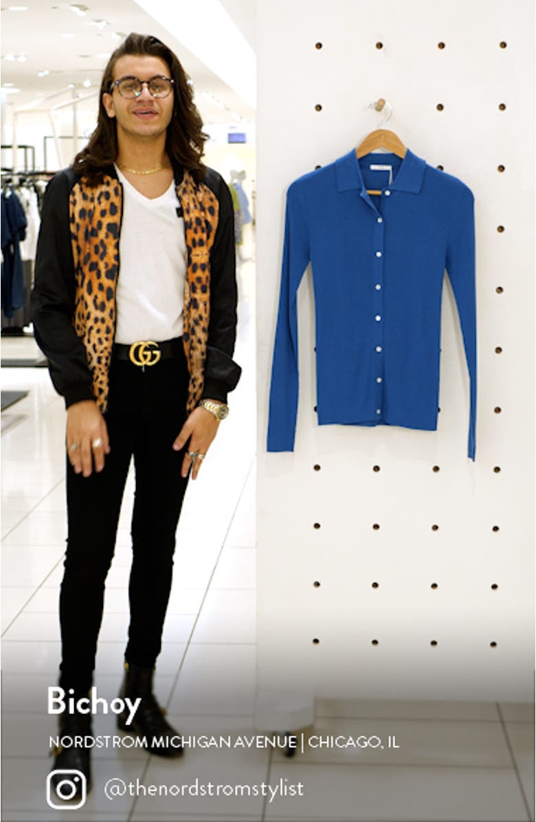 Rib Button-Up Polo Silk Sweater, sales video thumbnail