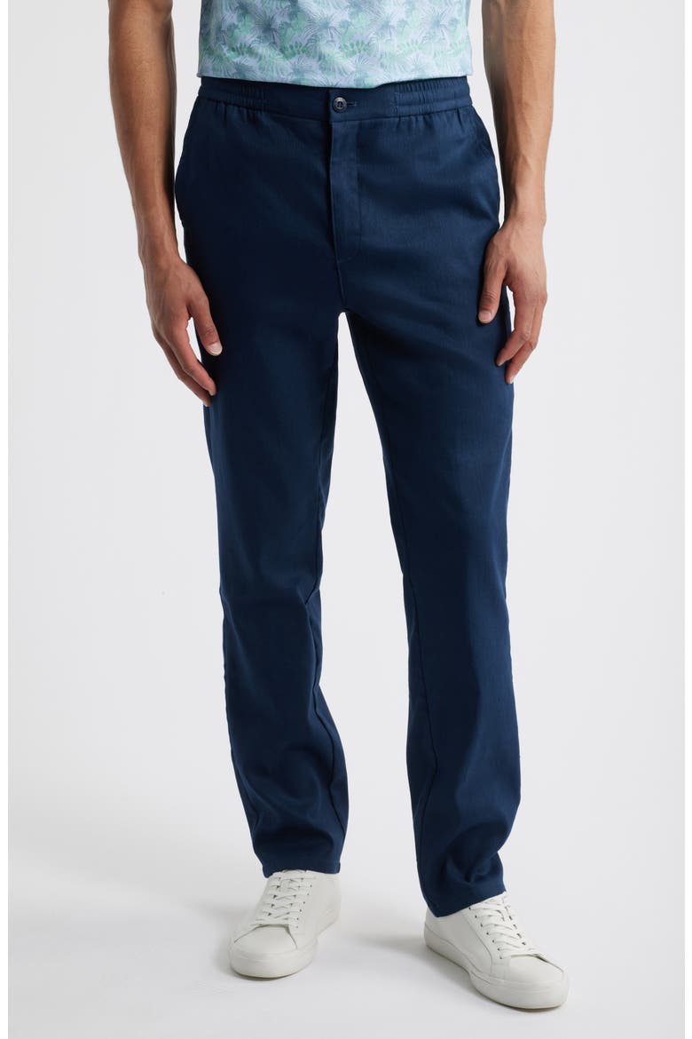 Tristan Stretch Linen & Cotton Drawstring Pants, Main, color, NAVY