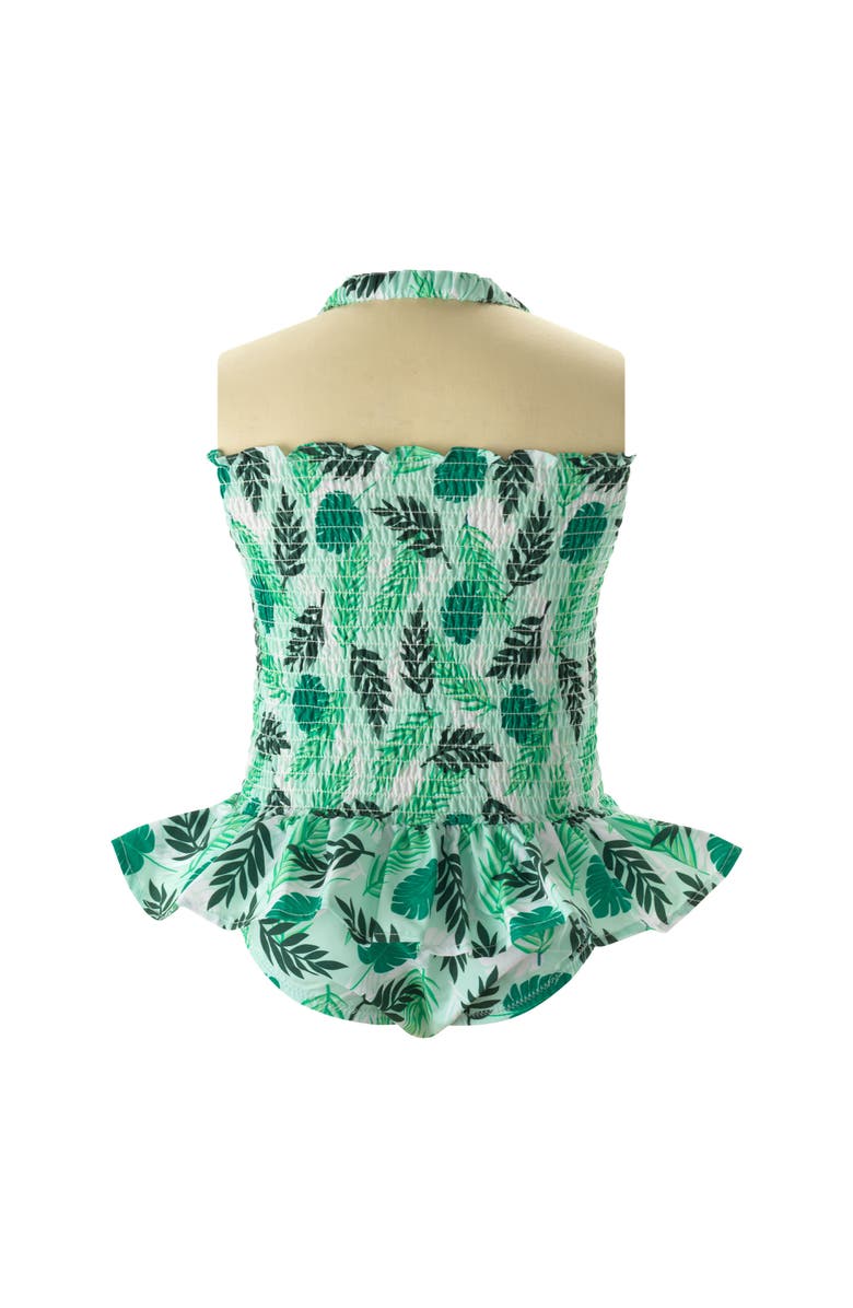 Rachel Riley Palm Tree Ruched Swimsuit, Alternate, color,