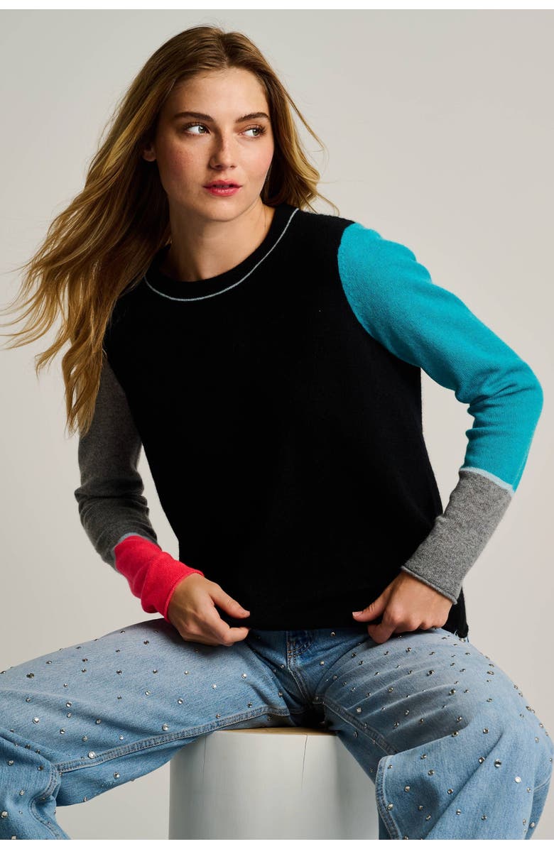 Lisa Todd Block Talk Cashmere Sweater, Main, color, Onyx Combo