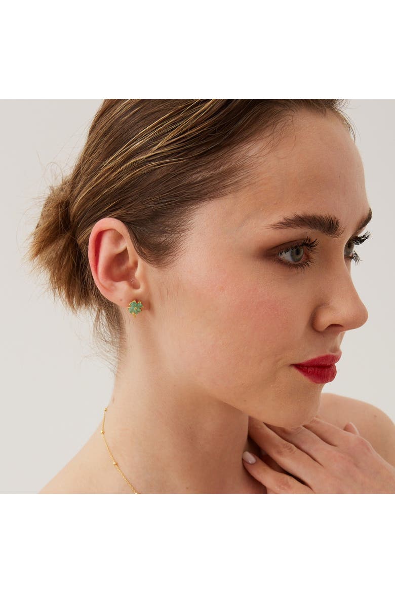 Four Leaves Clover Sterling Silver Stud Earring - Green, Alternate, color, Gold