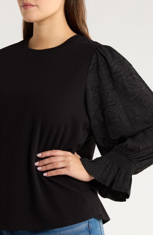 Wit & Wisdom Mixed Media Smocked Sleeve Top In Black