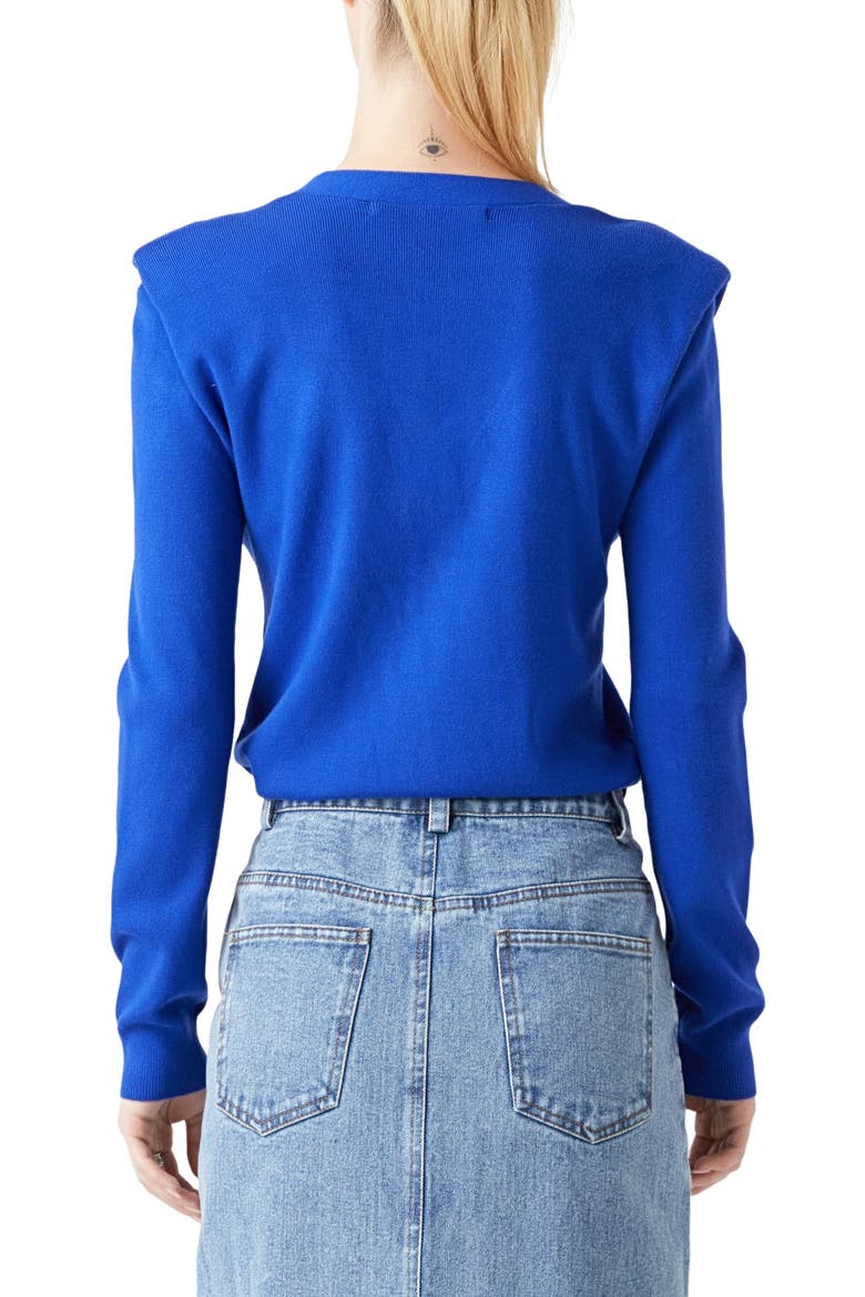 Padded Shoulder V-Neck Cardigan, Alternate, color, ROYAL BLUE