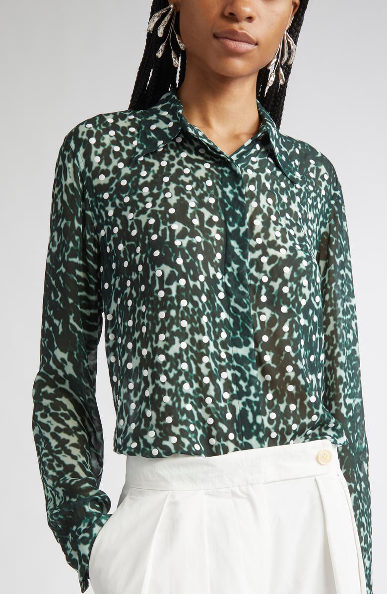 Dries Van Noten Chowy Mixed Print Button-Up Shirt, Alternate, color, Petrol