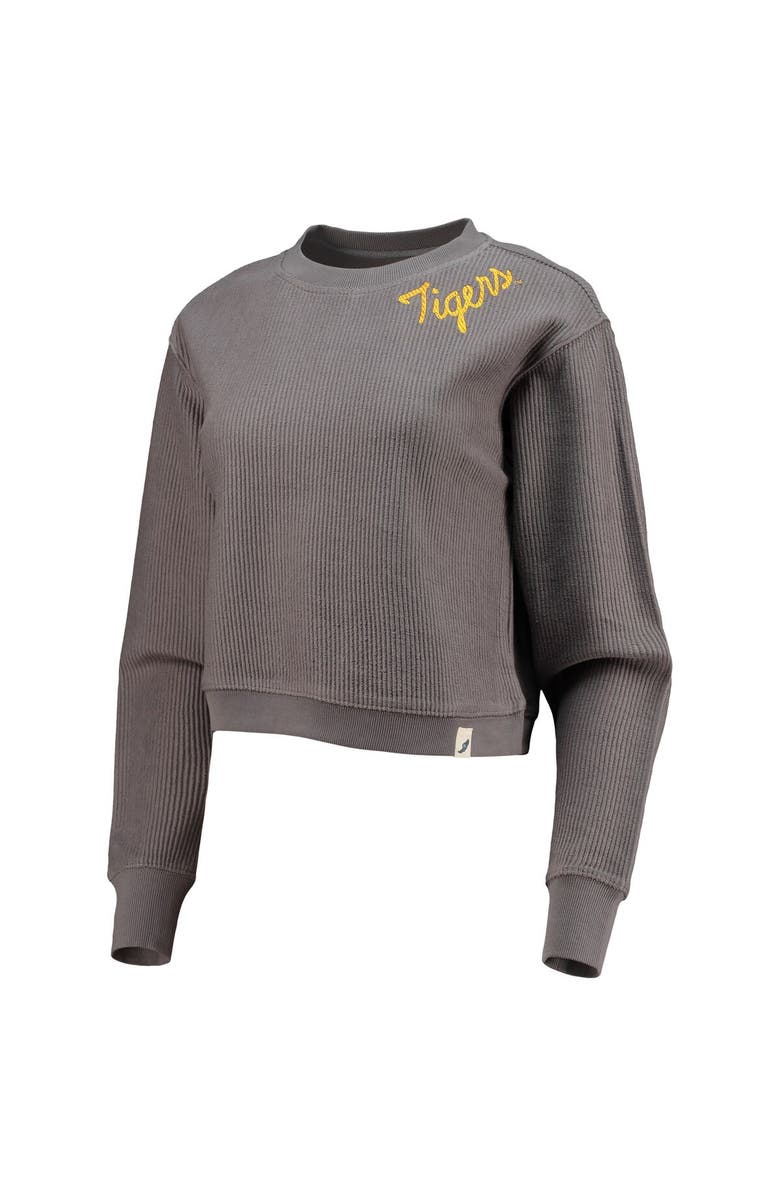 LEAGUE COLLEGIATE WEAR Women's League Collegiate Wear Charcoal LSU Tigers Corded Timber Cropped Pullover Sweatshirt, Alternate, color, 