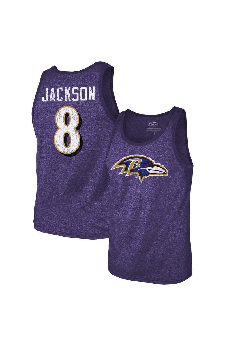 Majestic Threads Men's Majestic Threads Lamar Jackson Purple Baltimore Ravens Name & Number Tri-Blend Tank Top, Main, color, 