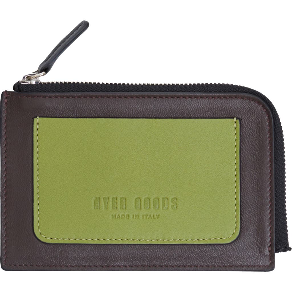 Hyer Goods Upcycled Italian Leather Zip-around Card Wallet In Vert Anis Colorblock