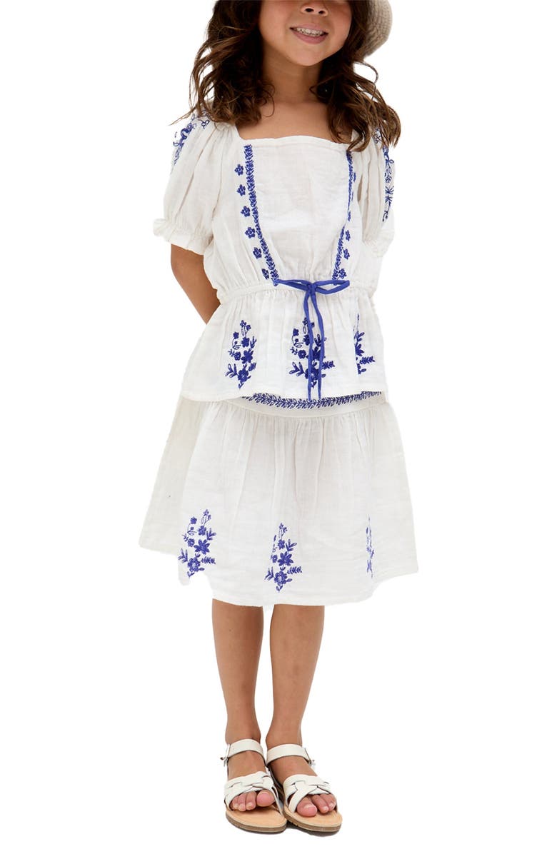 Raffya Kids Ally Paneled Waist Embroidered Skirt, Alternate, color, White