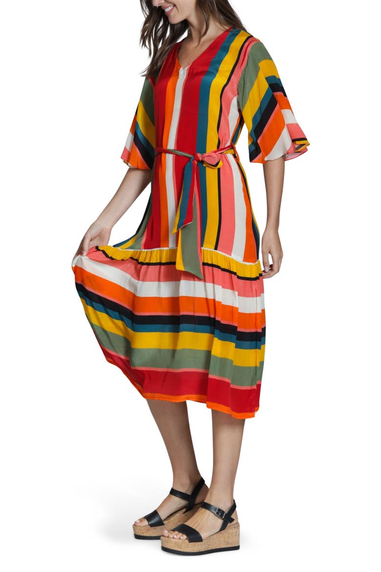 Stripe Belted Dress, Alternate, color, ORANGE OLIVE MULTI