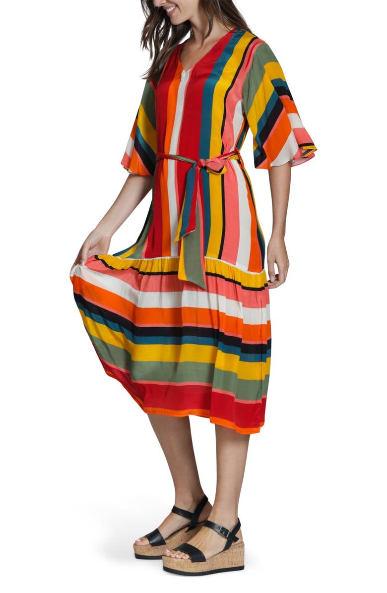 APNY Stripe Belted Dress, Alternate, color, Orange Olive Multi