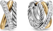 David Yurman Crossover Three-Row Huggie Hoop Earrings in Sterling Silver with 18K Yellow Gold, 13mm