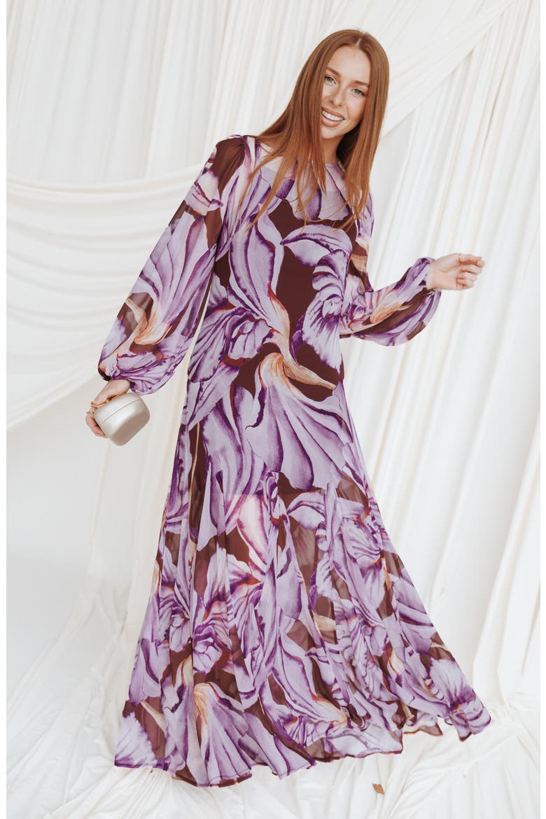 Keani Floral Long Sleeve Maxi Dress, Alternate, color, PLUM FLORAL