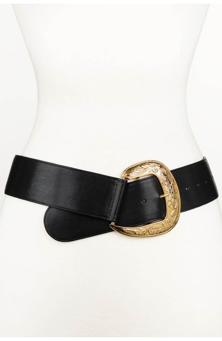 Raina Belts Cowboy Style Buckle Leather Belt, Main, color, Black