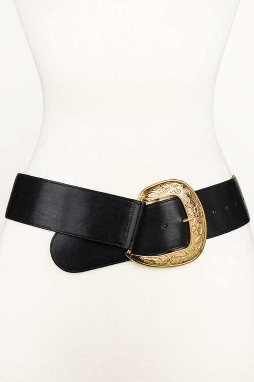 Raina Belts Cowboy Style Buckle Leather Belt In Black