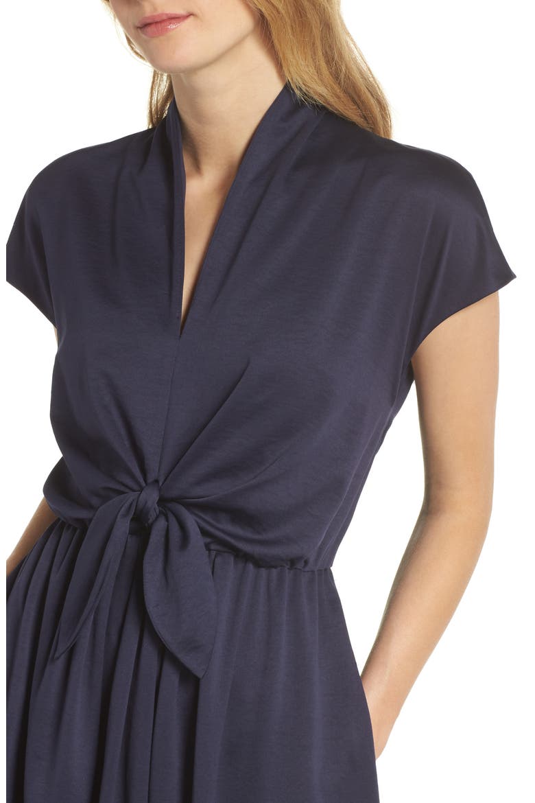 Margie Tie Waist Satin Midi Dress (Nordstrom Exclusive), Alternate, color, NAVY
