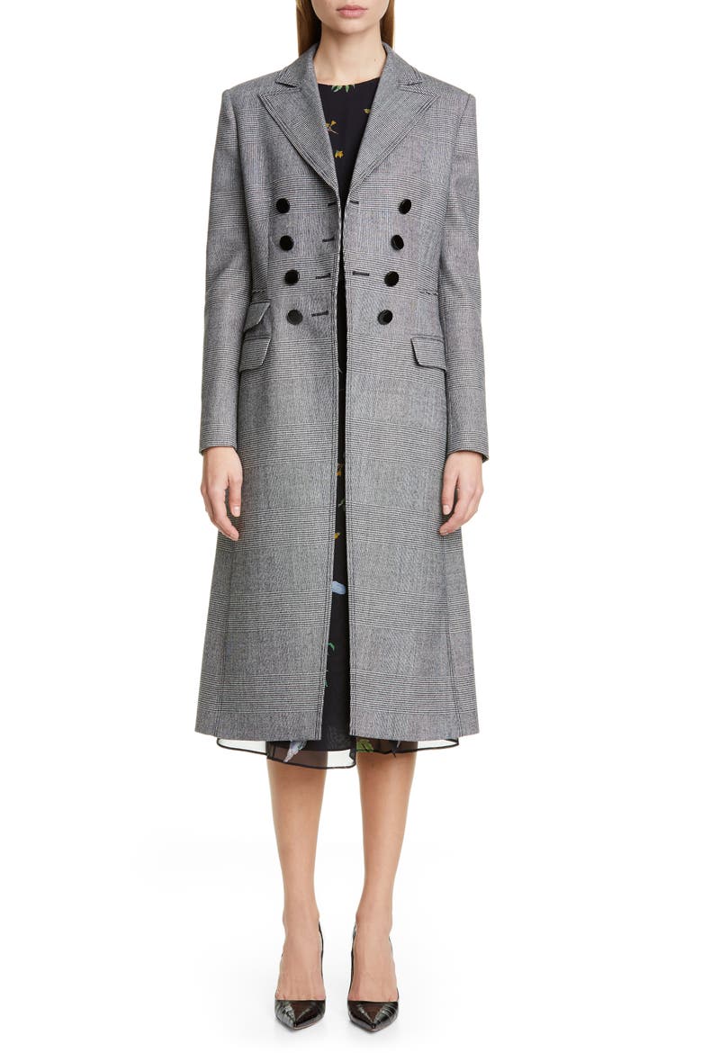 Glen Plaid Double Breasted Three-Quarter Coat, Alternate, color, BLACK/ WHITE