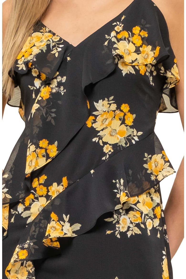 Floral Ruffle Midi Dress, Alternate, color, BLACK MULTI