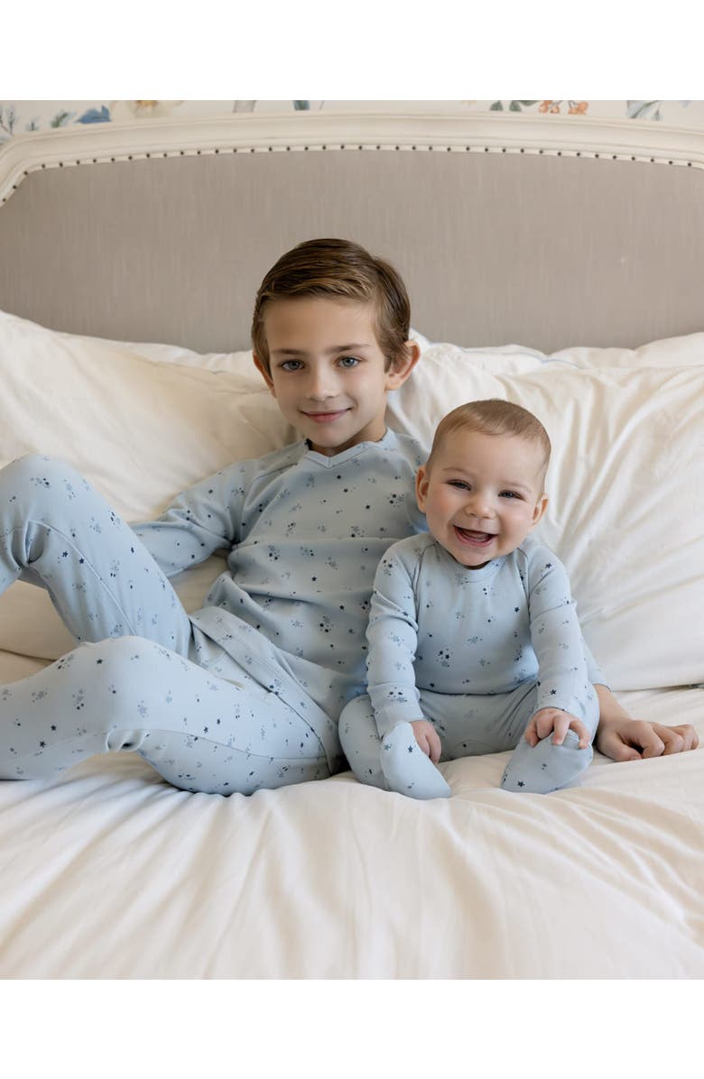 MiniMoi My Brightest Star Cotton Knit Footie, Alternate, color, Blue