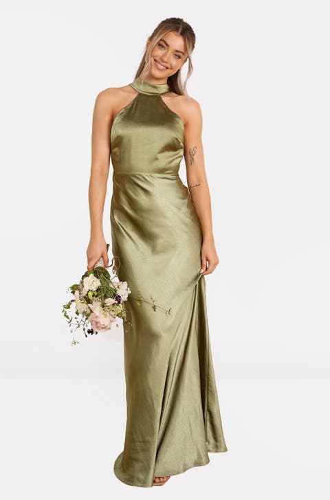 Halter Neck Satin Bridesmaid Dress