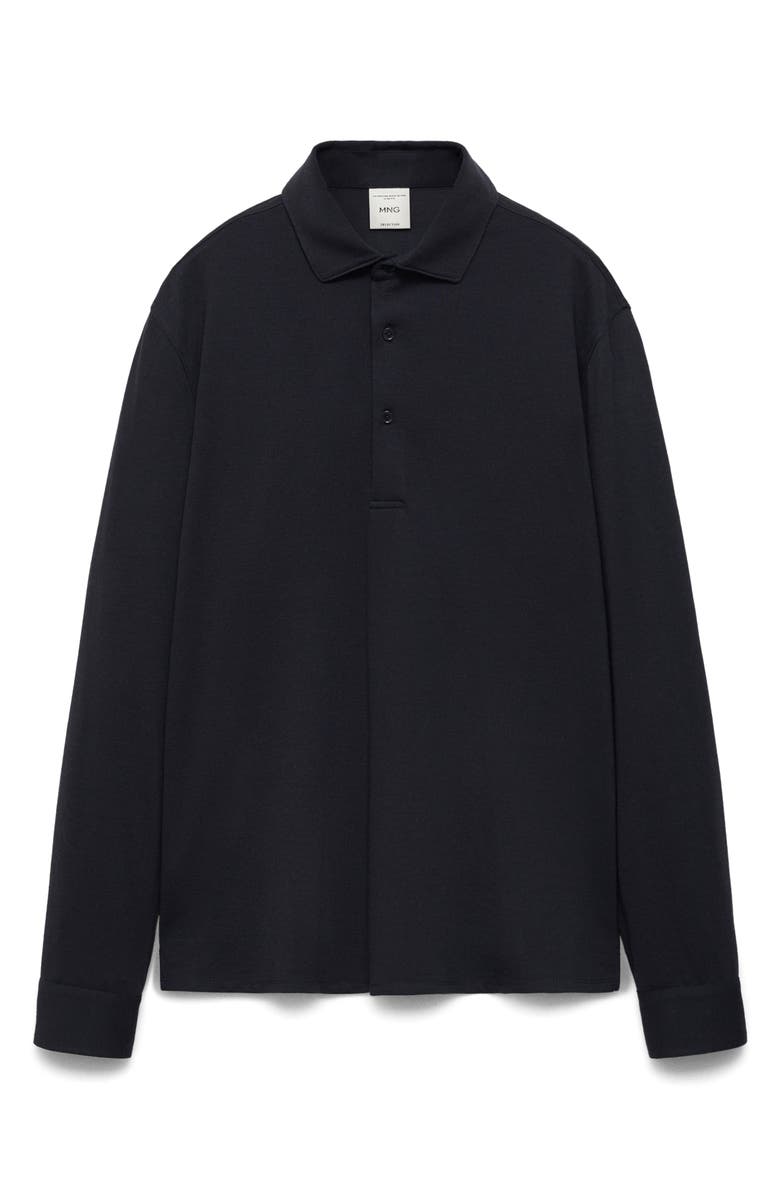 MANGO Slim Fit Long Sleeve Wool Blend Polo, Alternate, color, Dark Navy