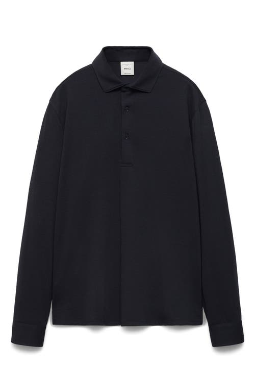 Mango Slim Fit Long Sleeve Wool Blend Polo In Dark Navy