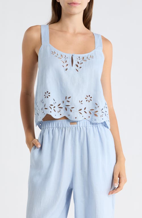 Lunya Embroidered Eyelet Linen Tank in Whisper Blue at Nordstrom, Size Small