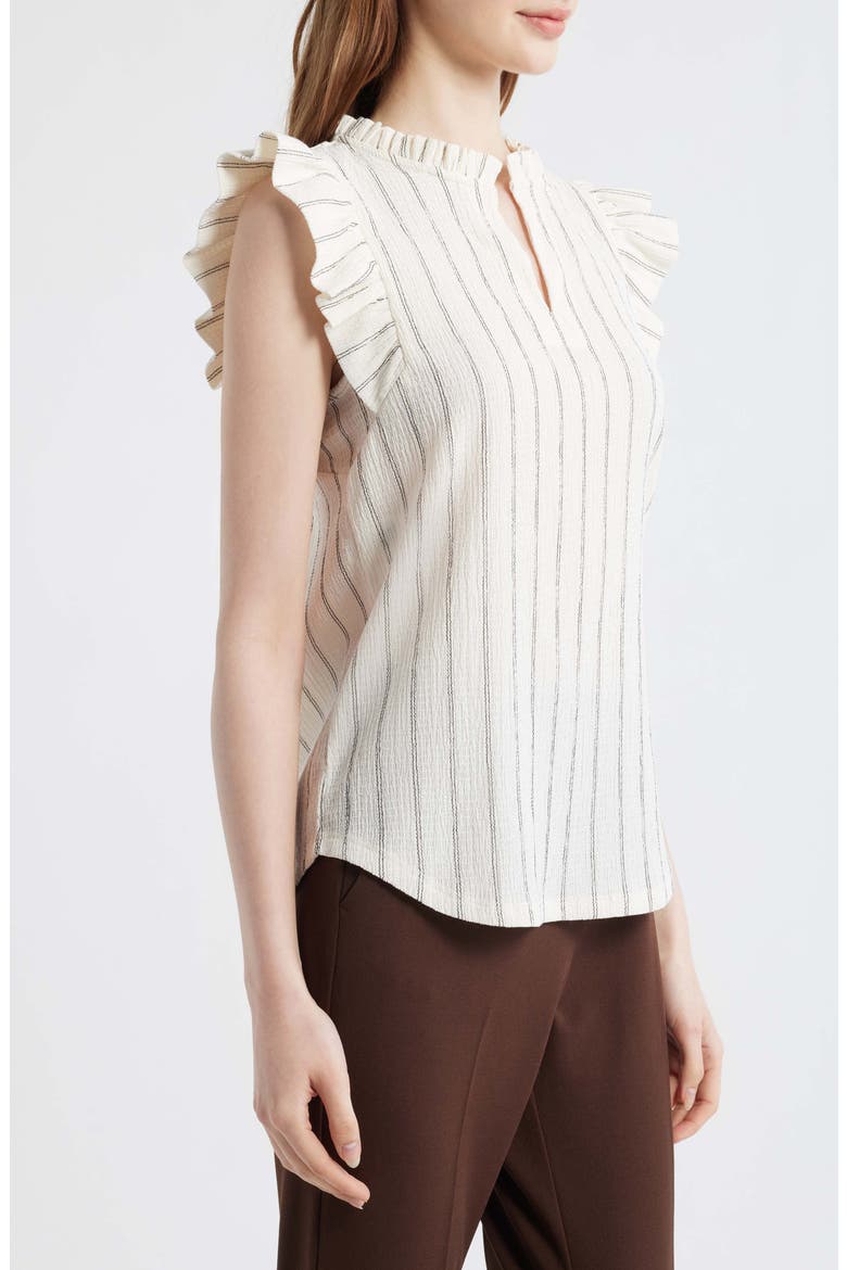 Flutter Sleeve Stripe Shirt, Alternate, color, WHITE DOVE/ ANNEBLACK