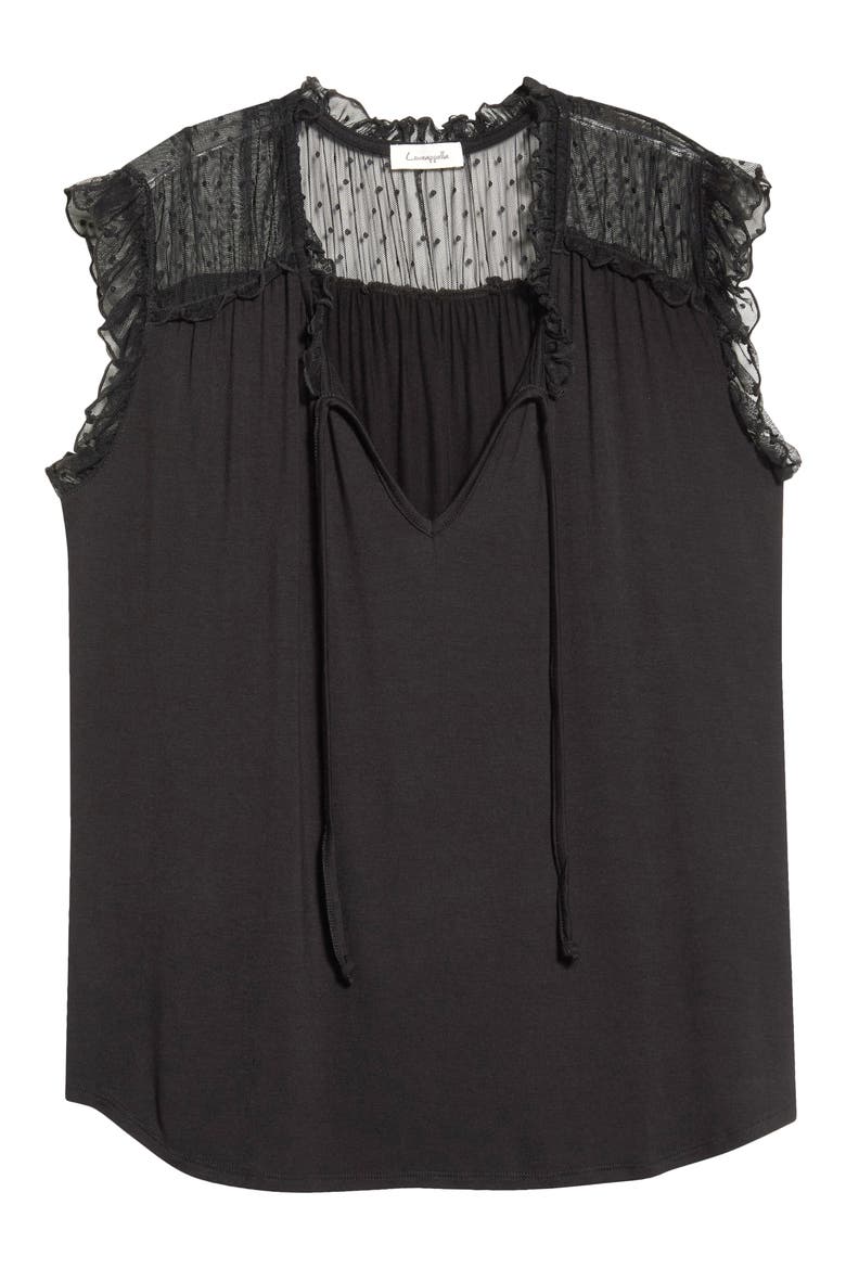Tie Neck Ruffle Top, Alternate, color, BLACK