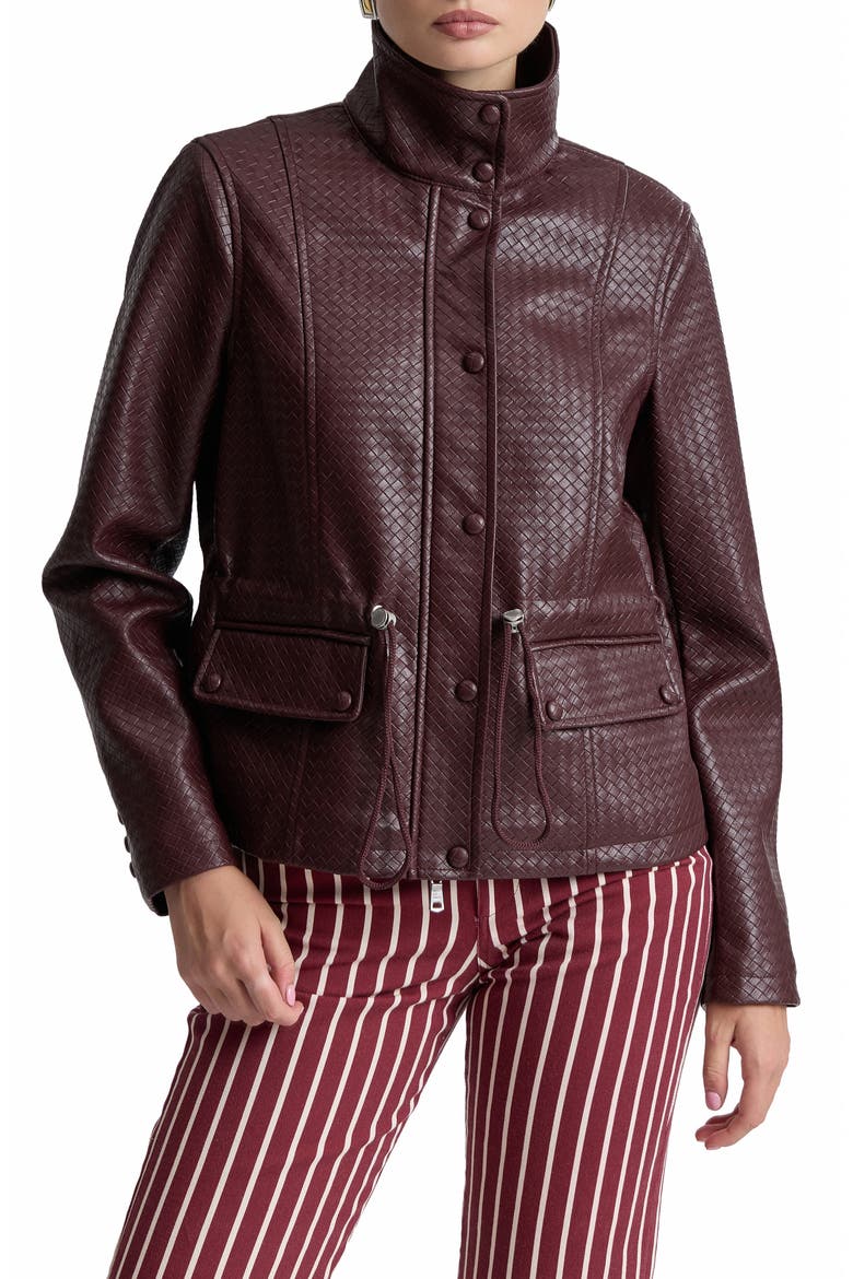 Woven Faux Leather Jacket, Main, color, BURGUNDY