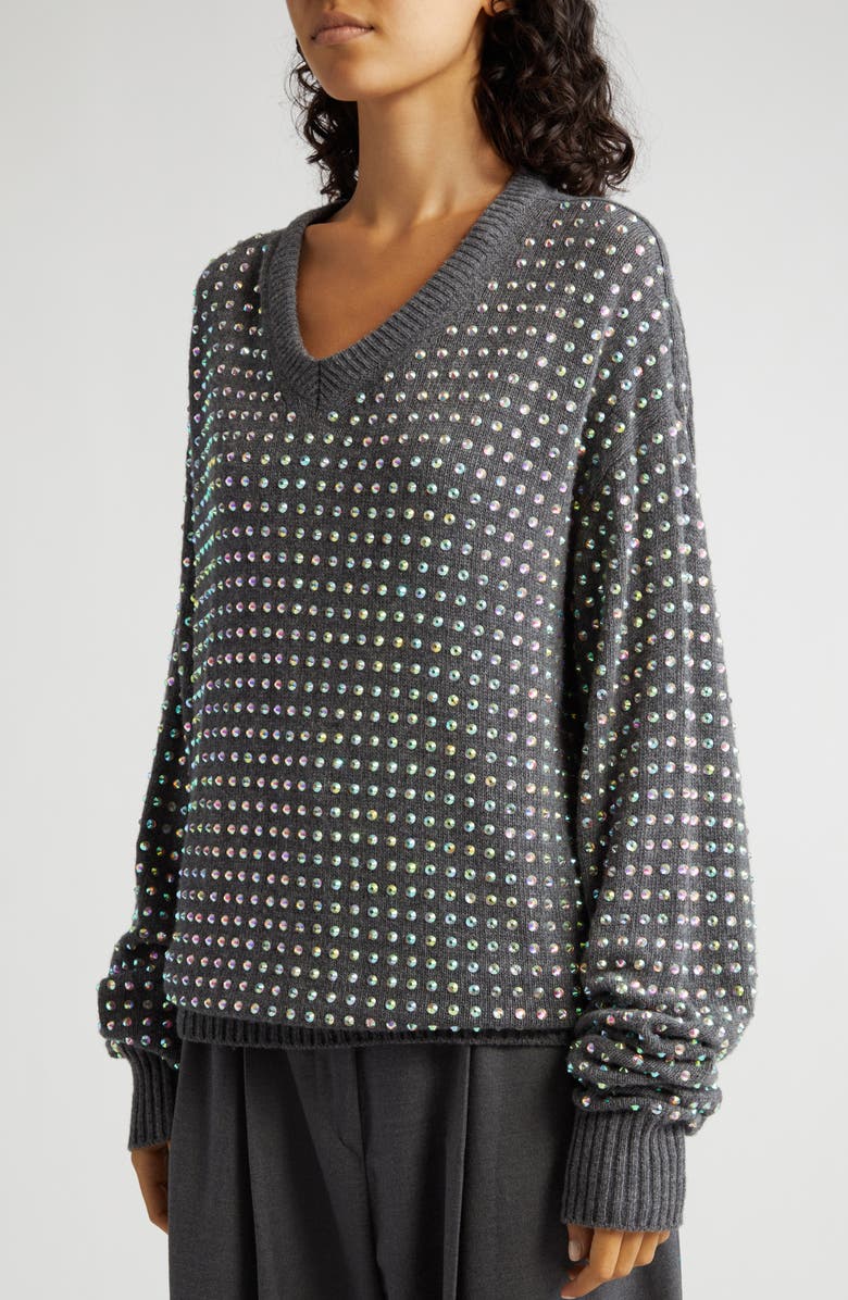 SPORTMAX Crystal Embellished V-Neck Sweater, Alternate, color,