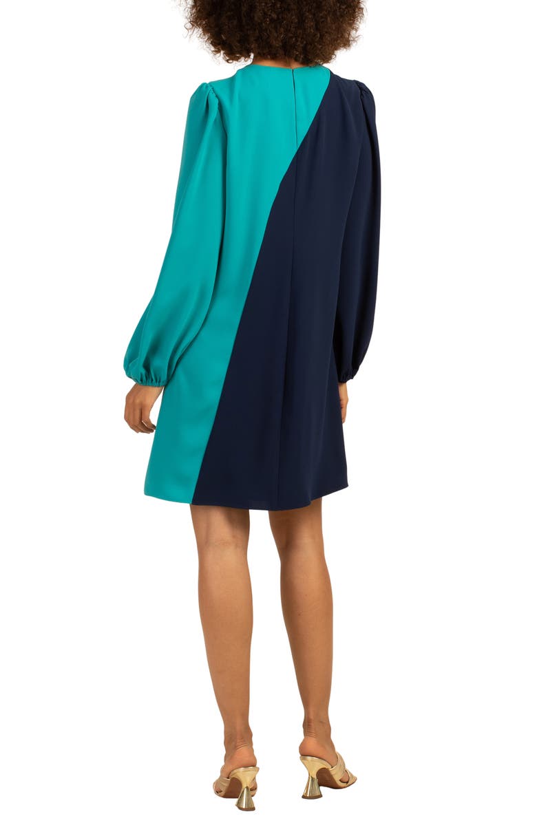Trina Turk Echo Long Sleeve Colorblock Shift Dress, Alternate, color, Atlas Teal/ Ink
