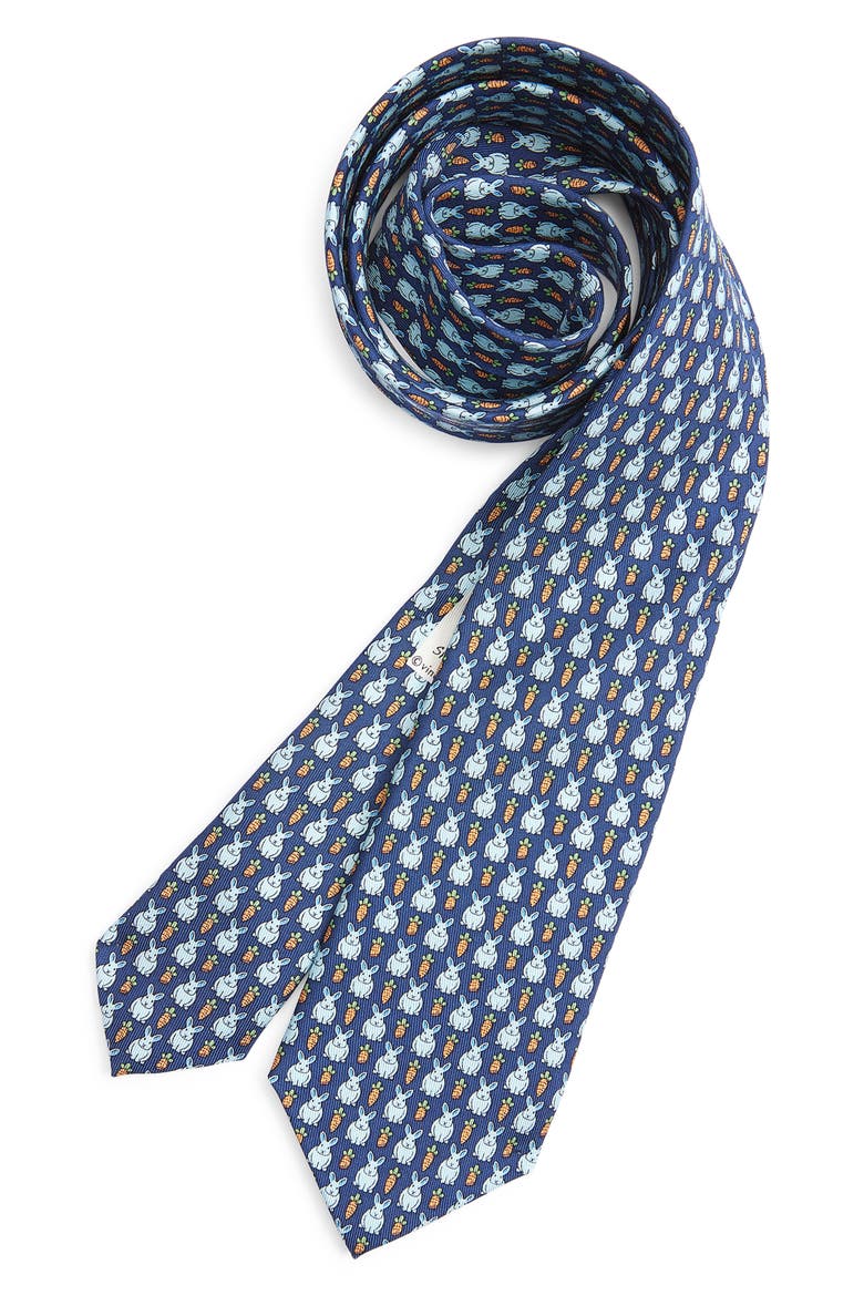 Kids' Bunny & Carrots Silk Tie, Main, color, MOONSHINE