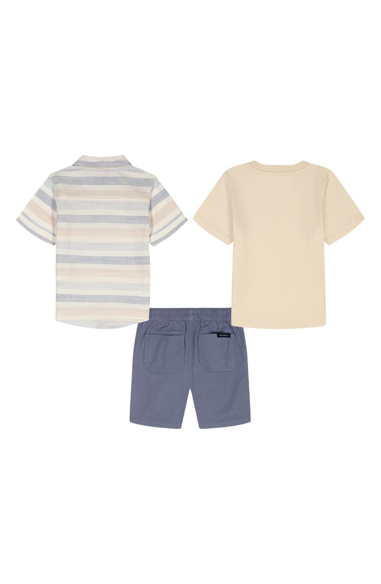 Nautica Kids' Short Sleeve Button-Up Shirt, T-Shirt & Shorts Set, Alternate, color, Assorted Beige