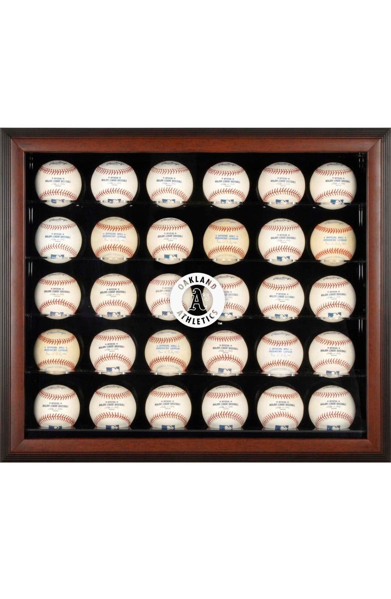 FANATICS AUTHENTIC Oakland Athletics Logo Brown Framed 30-Ball Display Case, Main, color, 