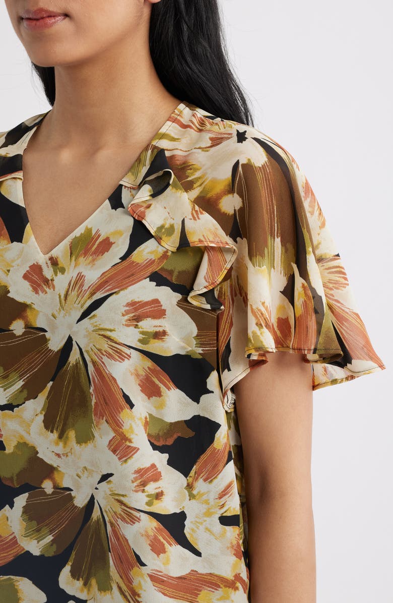 Anne Klein Print Flutter Sleeve Top, Alternate, color, Anne Black/ Green Multi