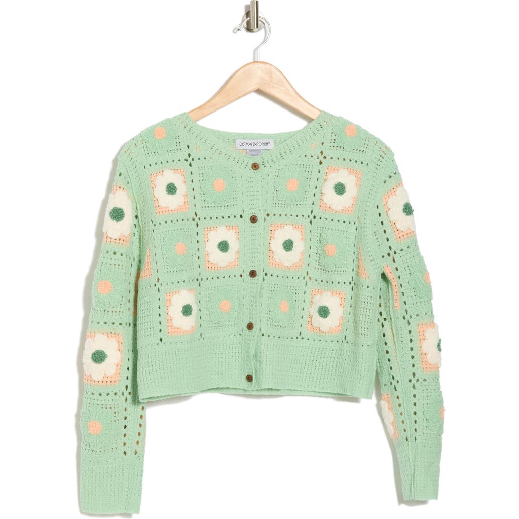 Cotton Emporium Flower Patch Button Front Cardigan In Sage