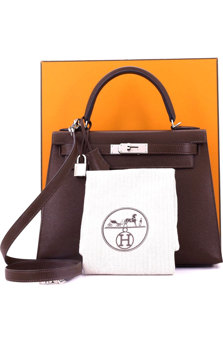 Pre-Owned Hermes Kelly Handbag Brown Madame with Palladium Hardware 28, Alternate, color, Havane