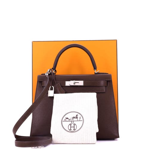 Pre-owned Hermes  Hermes Kelly Handbag Brown Madame With Palladium Hardware 28 In Brown