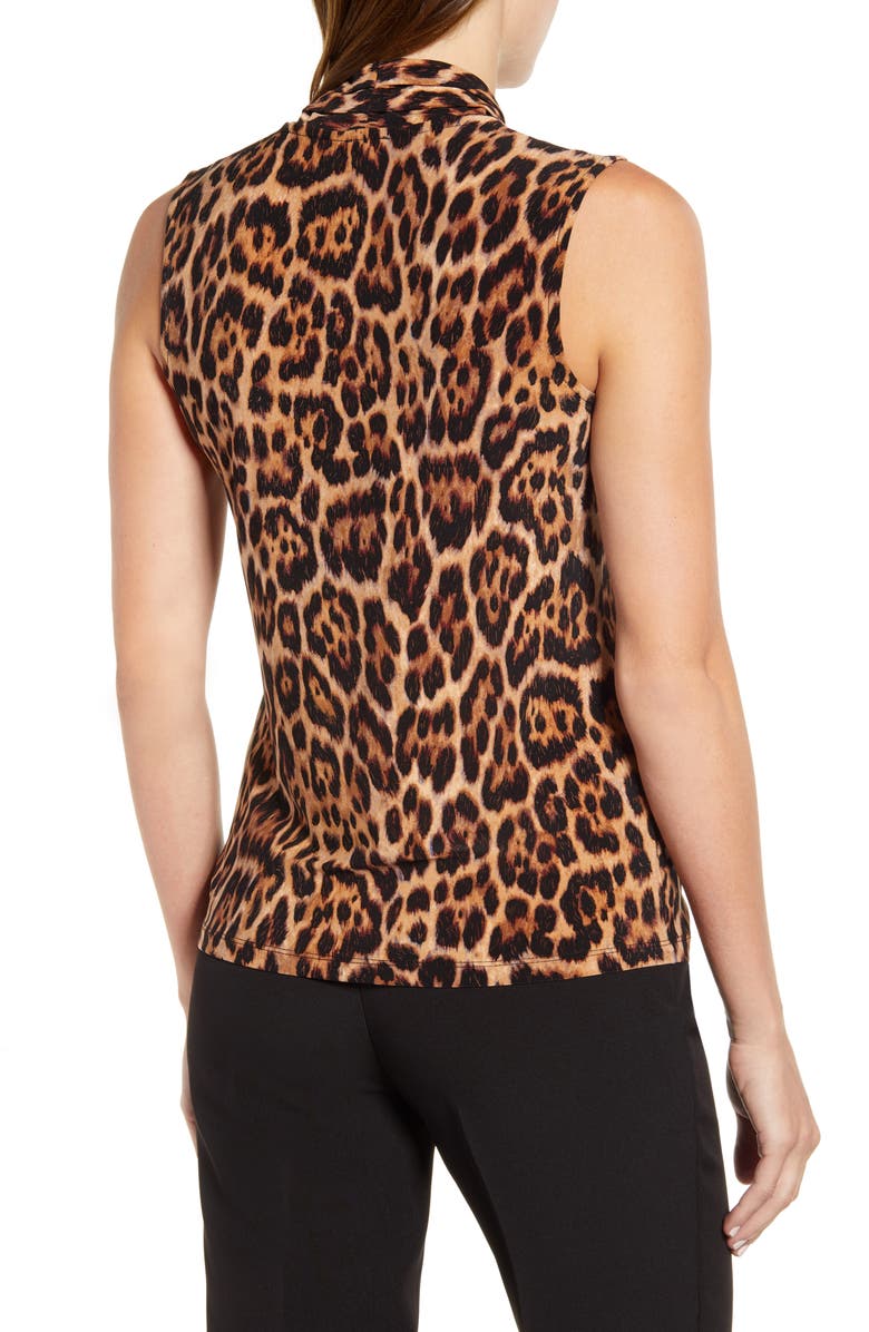 Anne Klein Leopard Print Pleat V-Neck Top, Alternate, color,