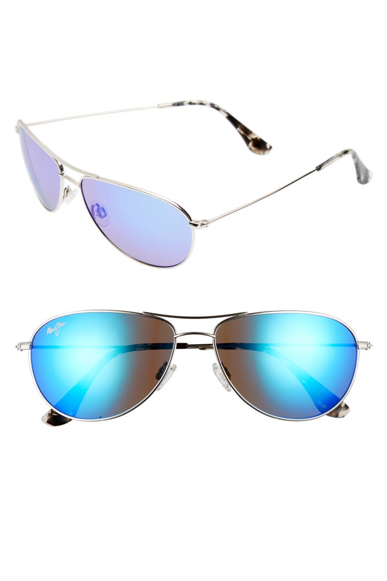 Sea House 60mm PolarizedPlus2® Titanium Aviator Sunglasses, Main, color, SILVER/ BLUE HAWAII