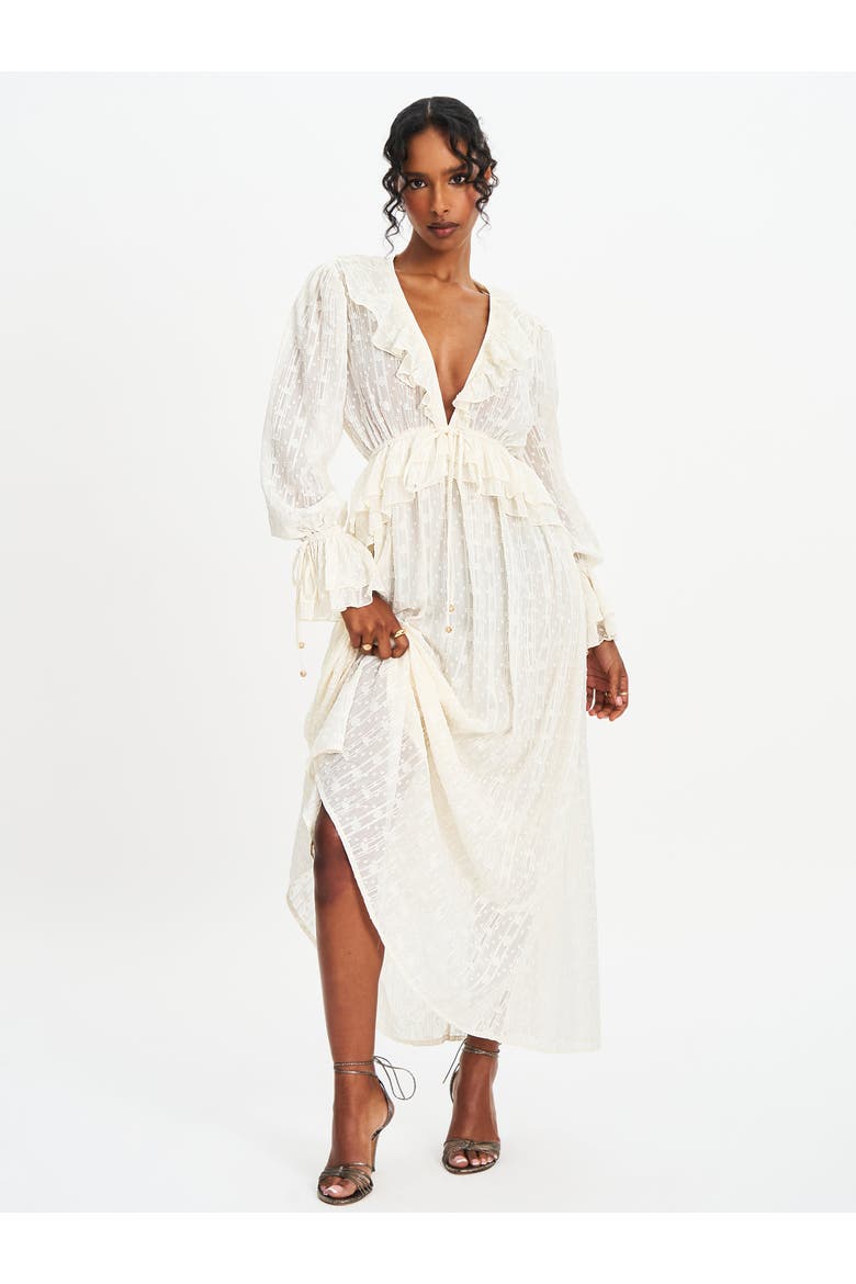 Safiya Jacquard Chiffon Long Sleeve Maxi Dress, Alternate, color, off white