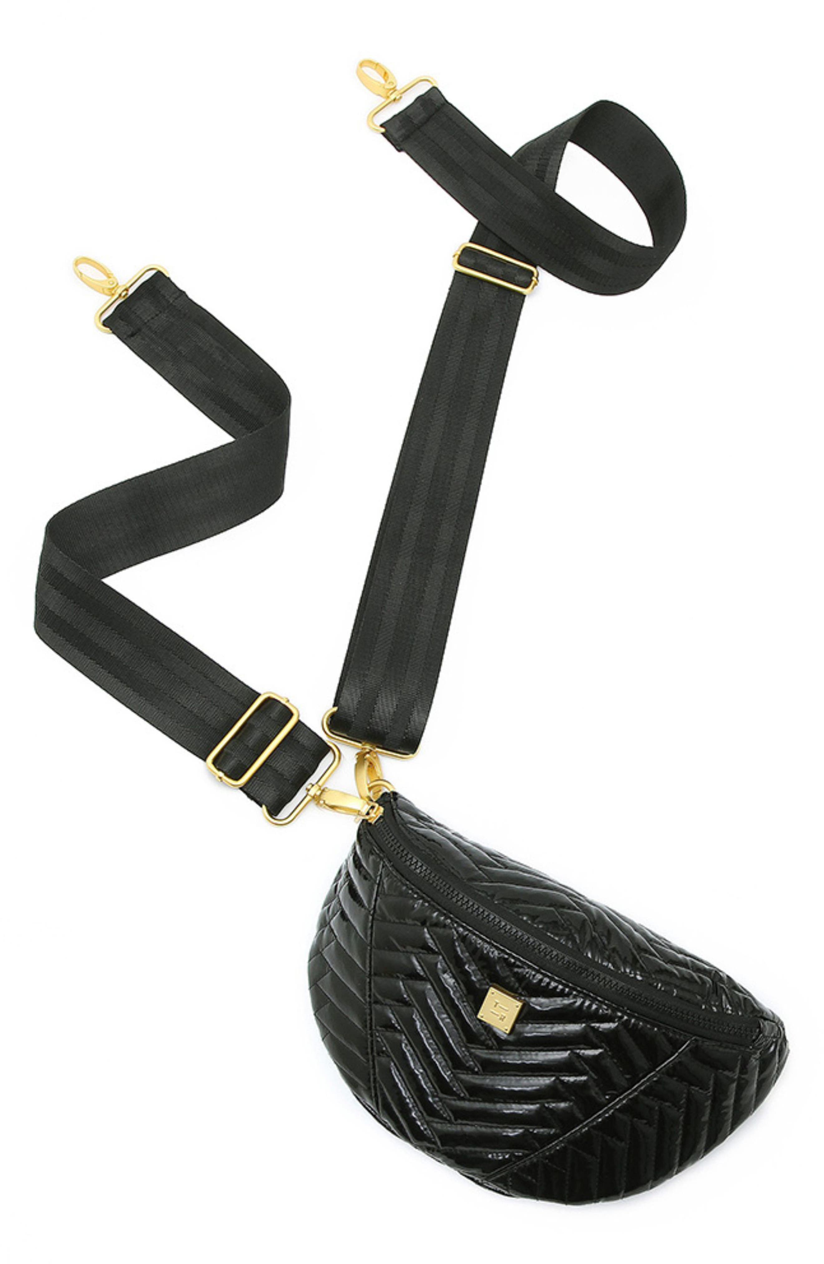 Little Runaway Moto Quilted Shoulder Bag, Alternate, color, BLACK PATENT NYLON