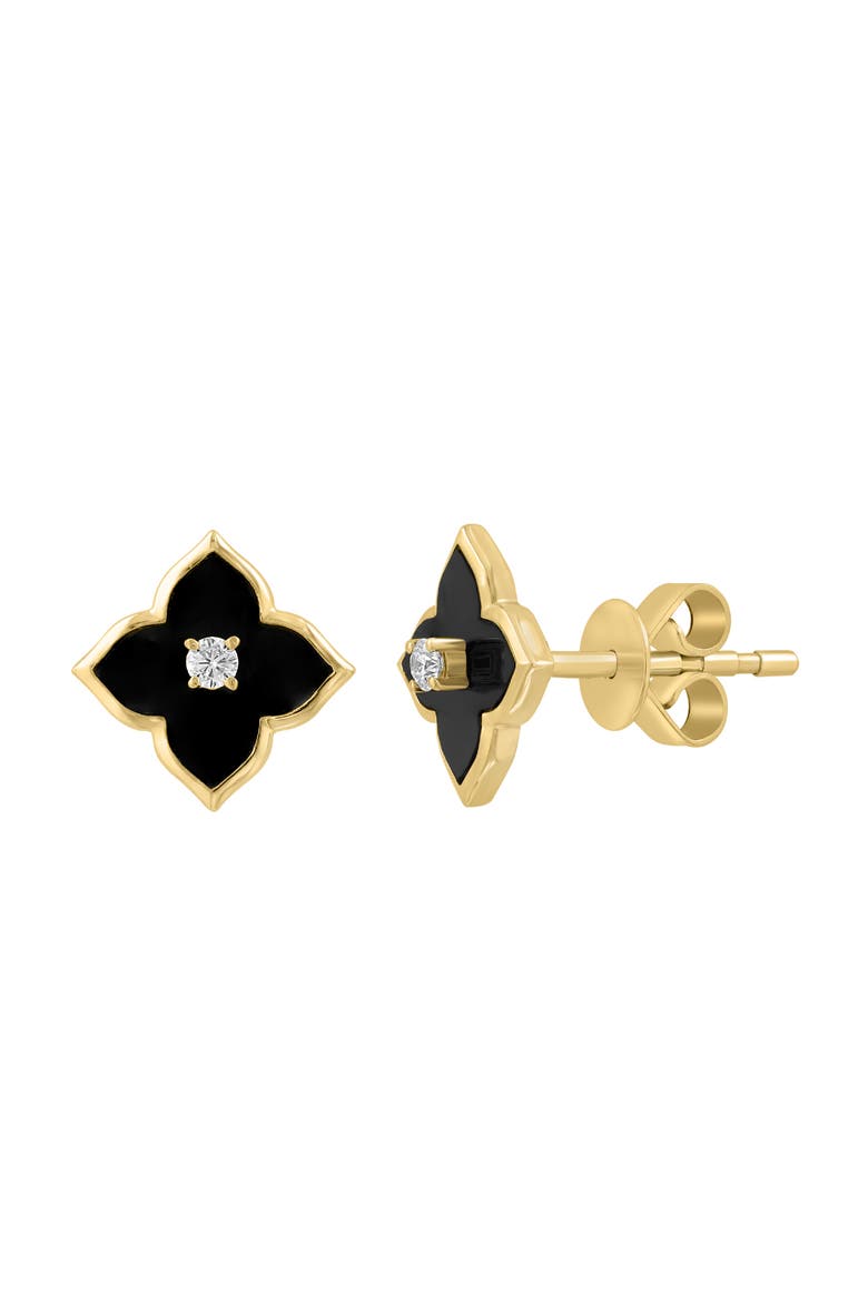 14K Yellow Gold Diamond & Onyx Motif Stud Earrings, Alternate, color, 14K Gold